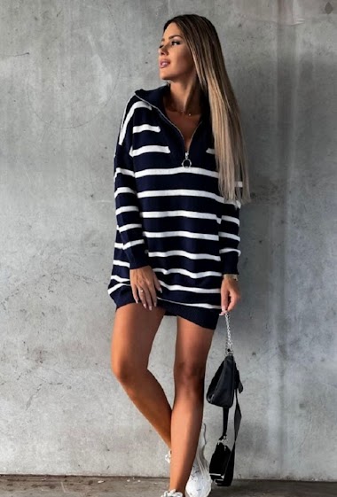 Wholesaler SO LOOK - Striped sweater dress with zip