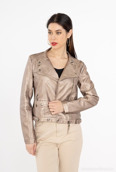 Grossiste Softy by Ever Boom - BLOUSON PERFECTO SILIMI CUIR DOUBLURE IMPRIME CACHEMIRE