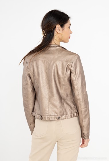 wrinkled fake leather BIKER JACKET