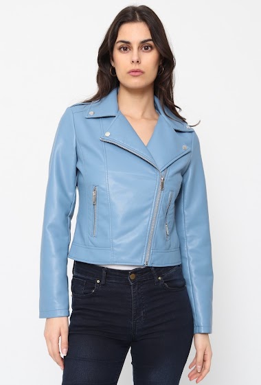 Light blue faux leather jacket sale