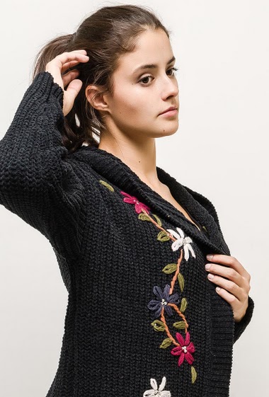 Wholesaler Softy by Ever Boom - Hooded cardigan with embroidered flowers