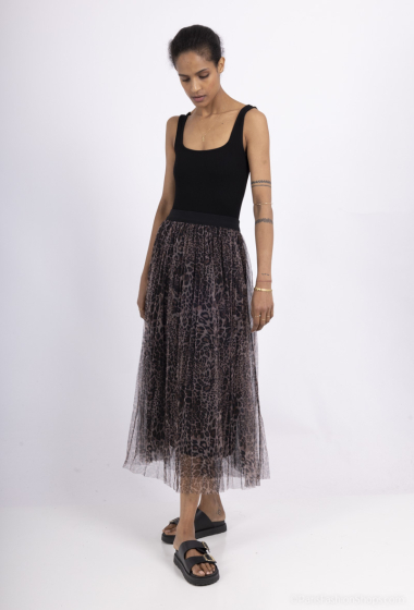 Wholesaler Softy by Ever Boom - Pleated leopard print tile skirt