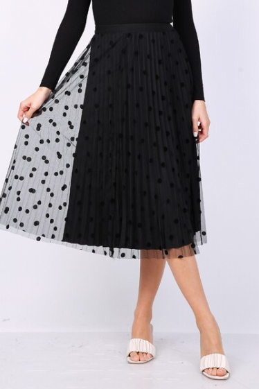 Wholesaler Softy by Ever Boom - Reversible Midi skirt in tulle with flock small polka