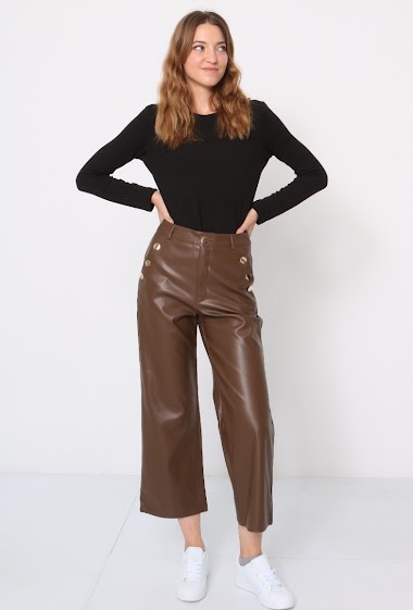 Wholesaler Softy by Ever Boom - FAKE LEATHER  WIDE LEG CROPPED PANTS