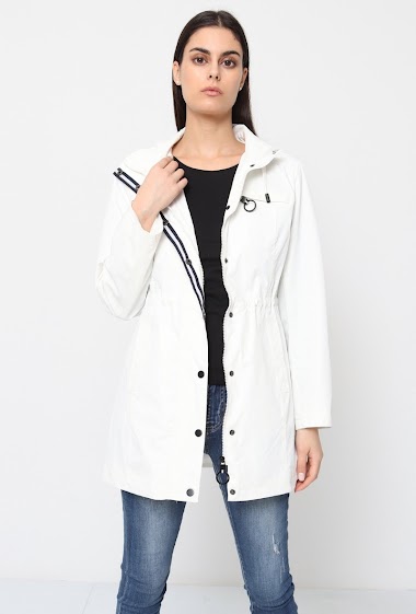 Waterproof and water-repellent parka with striped detail on the hood