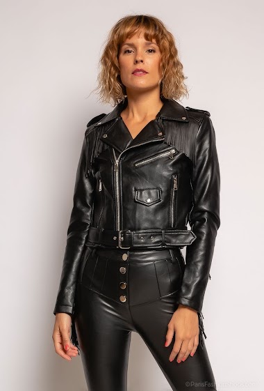 Wholesaler Softy by Ever Boom - Faux leather biker jacket with fringes
