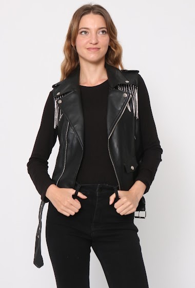 Wholesaler Softy by Ever Boom - Fake leather sleeveless biker jacket