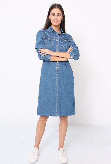 Long denim dress with short cuffed sleeves Softy by Ever Boom