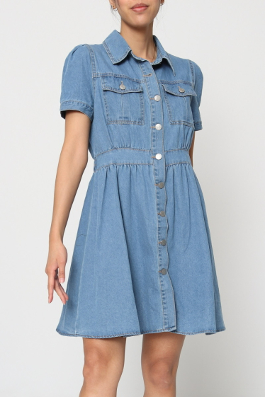 Wholesaler Softy by Ever Boom - BUTTONED SHORTSLEEVES DENIM DRESS
