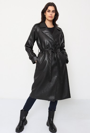 Wholesaler Softy by Ever Boom - Faux leather trench coat