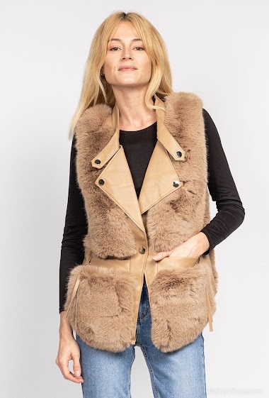 Wholesaler Softy by Ever Boom - Bimaterial faux leather and fur jacket