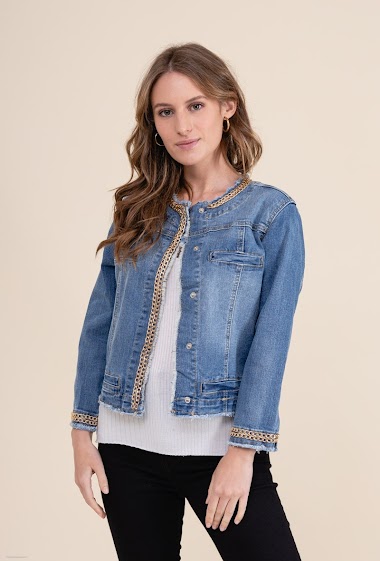 Wholesaler Softy by Ever Boom - Denim jacket with round neck and chaine