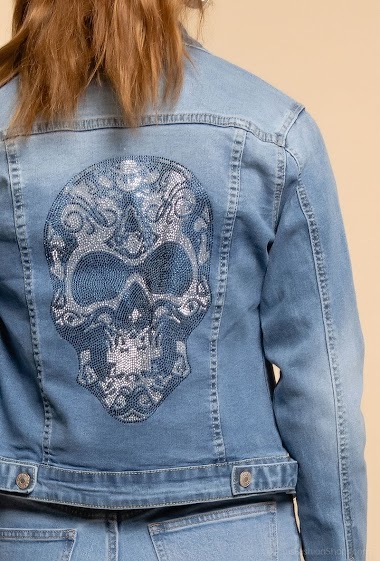 Wholesaler Softy by Ever Boom - Denim jacket with skull with rhinestones