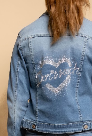 Wholesaler Softy by Ever Boom - Denim jacket with inscription with rhinestones