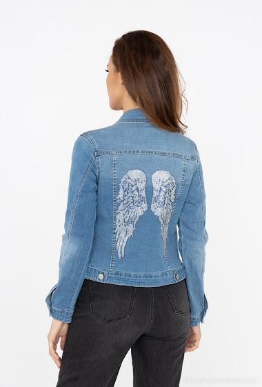 Wholesaler Softy by Ever Boom - Short Denim jacket with wing pattern on the back