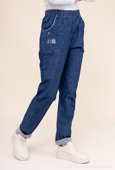 7/8 patterned denim trousers