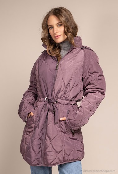 Mid-length hooded parka with drawstring