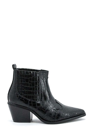 snake embossed western ankle boot