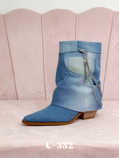 Wholesaler Stephan Paris - Denim Ankle Boots with Rhinestone Details