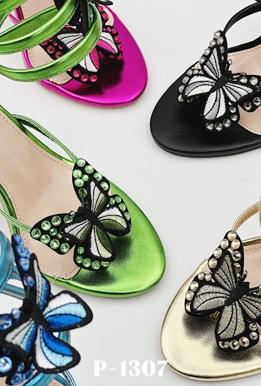 Mayorista Stephan Paris - Zapatos de tacón con mariposas decorados con pedrería