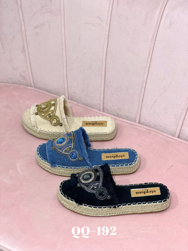 Wholesaler Stephan Paris - Fabric espadrilles decorated with pearls and stones
