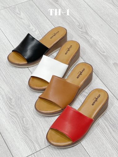 Wholesaler Stephan Paris - Open faux leather clogs with wedge soles