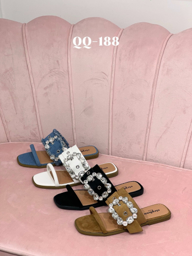 Wholesaler Stephan Paris - Suede sandals with crystal embellishment