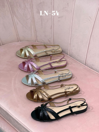 Wholesaler Stephan Paris - Open flat metallic sandals with thin straps