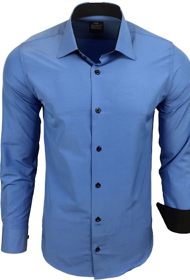 Camisa Hombre Corte Entallado Bicolor Azul
