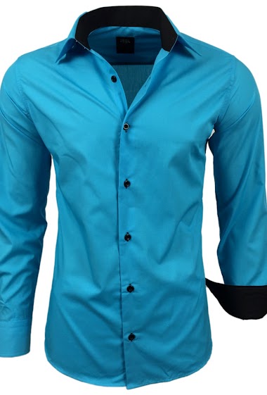 Camisa de hombre corte entallado bicolor turquesa