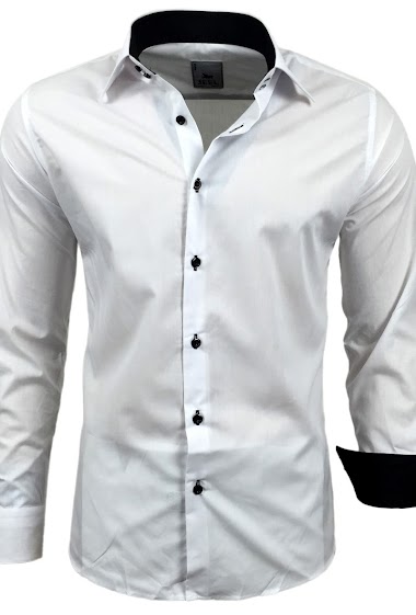 Grossiste SUBLIMINAL MODE - Chemise homme uni bicolore coupe ajustée Blanc