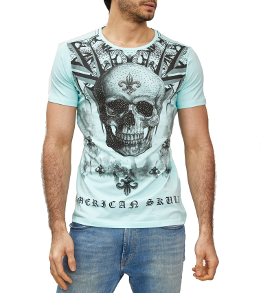 Grossiste SUBLIMINAL MODE - Subliminal Mode - T shirt Imprimé Tête de Mort Manches Courtes avec Strass