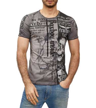 Grossiste SUBLIMINAL MODE - Subliminal Mode - T shirt Imprimé Tête de Mort Manches Courtes en Coton