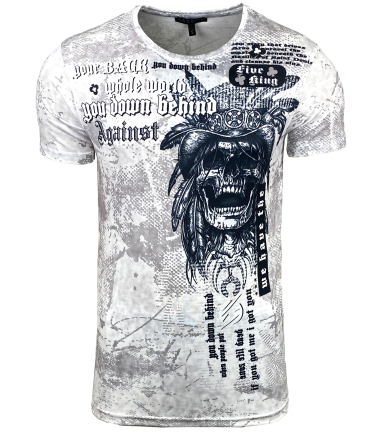 Grossiste SUBLIMINAL MODE - Subliminal Mode - T shirt Imprimé Tête de Mort Manches Courtes