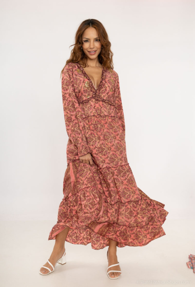 Großhändler Sumel - Kleid; bloom and shine langes kleid mit blumendruck und stickerei aus 100% seide, fliessender stoff