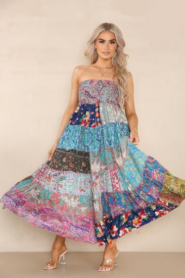 Wholesaler Sumel - Bohemian floral plaid skirt bustier summer 2023 multitude design ref HE114