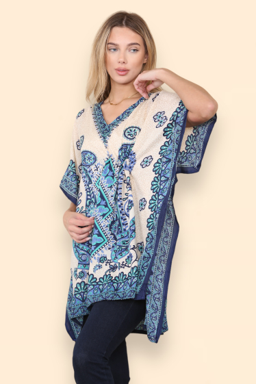 Wholesaler Sumel - Short kaftan with oriental border with V-neck and mosaic pattern. Reference 1228