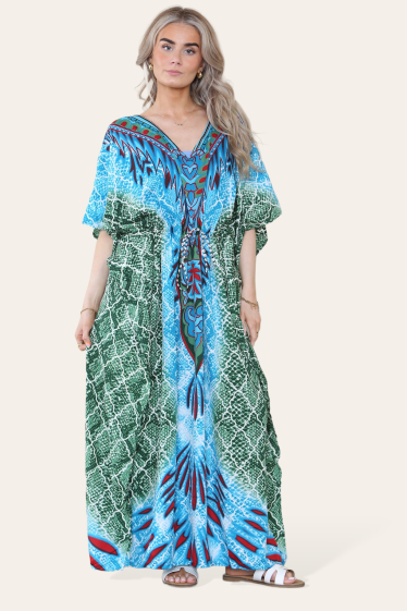 Wholesaler Sumel - Long caftan Caftan with green and vibrant geometric print size Ref-7031-L