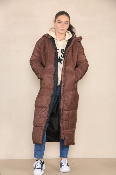 Women's long sleeves Fluffy jacket with DUFFLE hood and slit zip