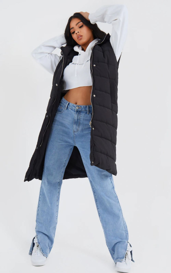 Wholesaler Sumel - Long sleeveless padded jacket, water resistant jacket, side slit jacket