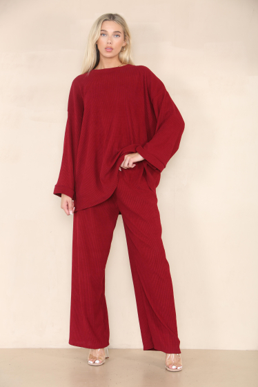 Wholesaler Sumel - T-shirt pants set in plain velvet baggy flared style ref 9830