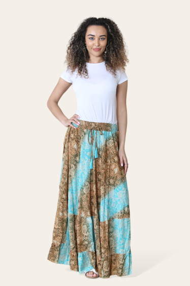 Wholesaler Sumel - Bohemian skirt with multicolored flower, soft cord, summer ref 9614
