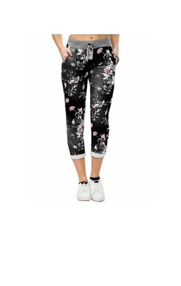 Grossiste Sumel - Pantalon de jogging femme en tissu style denim motif fleuri REF MIMO PYJ