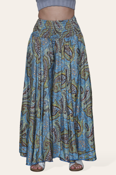 Grossiste Sumel - Pantalon large bohème pour femme, imprimé ethnique d'été, réf. AM-205G-P2