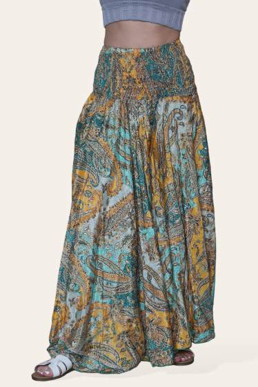 Grossiste Sumel - Pantalon taille haute imprimé cachemire bohème  Collection été Réf. AM-205G-P4