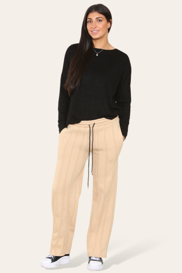 Wholesaler Sumel - Plain pants with drawstring, symmetrical pleat line ref IPS