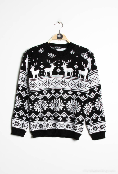 Grossiste Sumel - Pull de noel tricot motif rennes losanges triangles esprit Christmas neige
