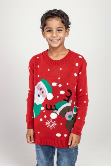 Wholesaler Sumel - Children's Christmas sweater bear with Santa Claus Cute kids snow KPAPA_23m