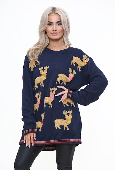 Wholesaler Sumel - Long-sleeved Christmas sweater Rennes embroidery round neck ref MRPN