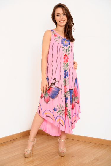 Grossiste Sumel - Robe florale en ardoise imprimée papillon coloré femme Ref-6232